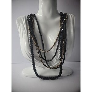 New Sienna Necklace Multi Strand Beaded Faceted Sparkle Black Gold Tone Jewelry